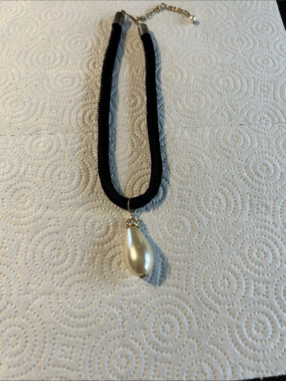 Black Velvet Choker Necklace with Pearl Teardrop Pendant